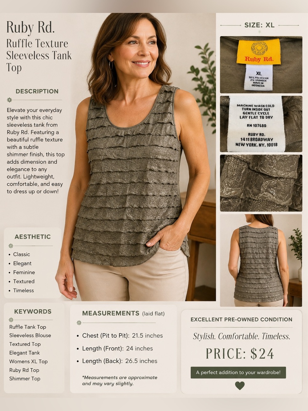 Ruby Rd. Layered Ruffle Scoop Tank - Taupe